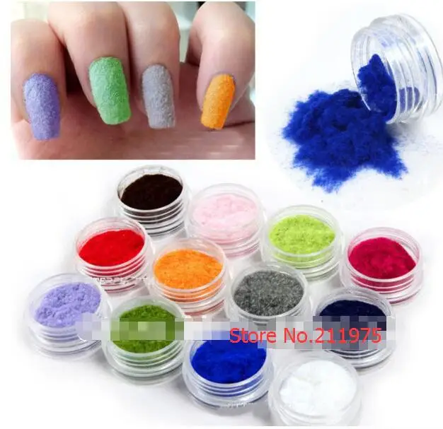 12 Color Velvet Flocking Powder Set Nail Art Decoration Polish Tips