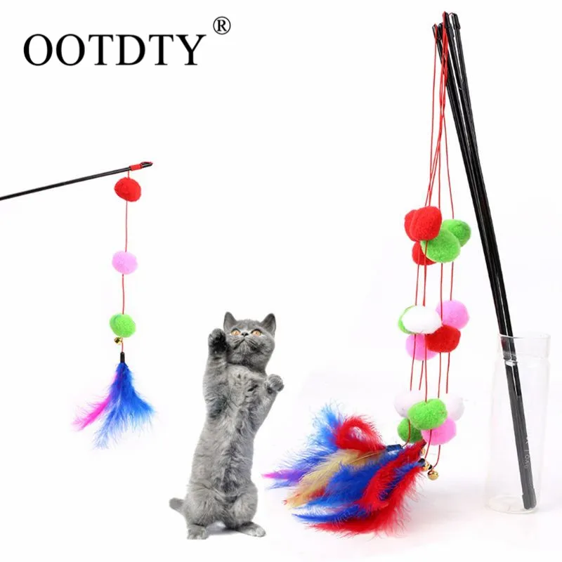 OOTDTY Pet Cat Toy Newly Design Bird Feather Plush Plastic Toy for Cats