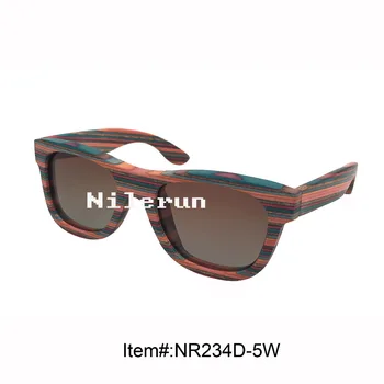 

Colorful pink blue stripes engineered wood sunglasses