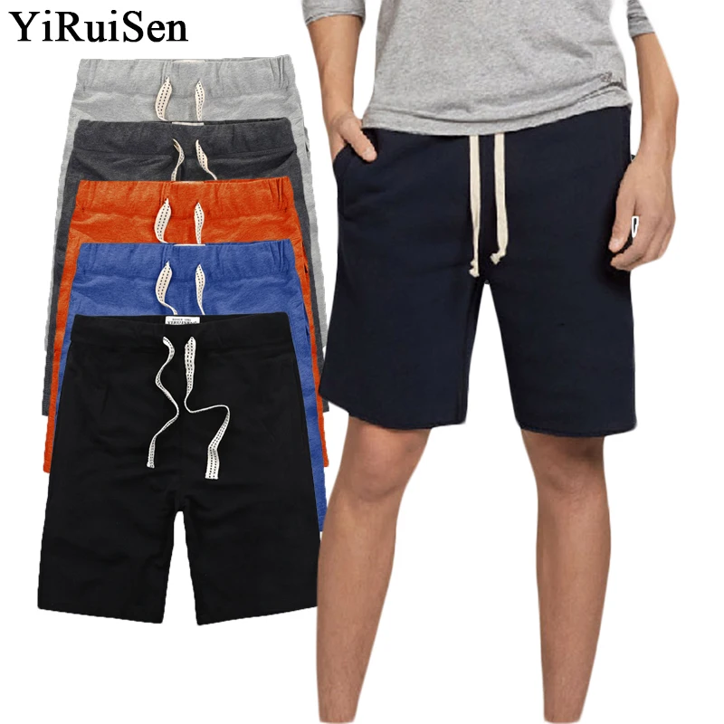 YIRUISEN, брендовая одежда, повседневные шорты для мужчин, хлопок, шнурок, сплошной цвет, средняя длина, короткие штаны, летние мужские шорты, шорты-бермуды