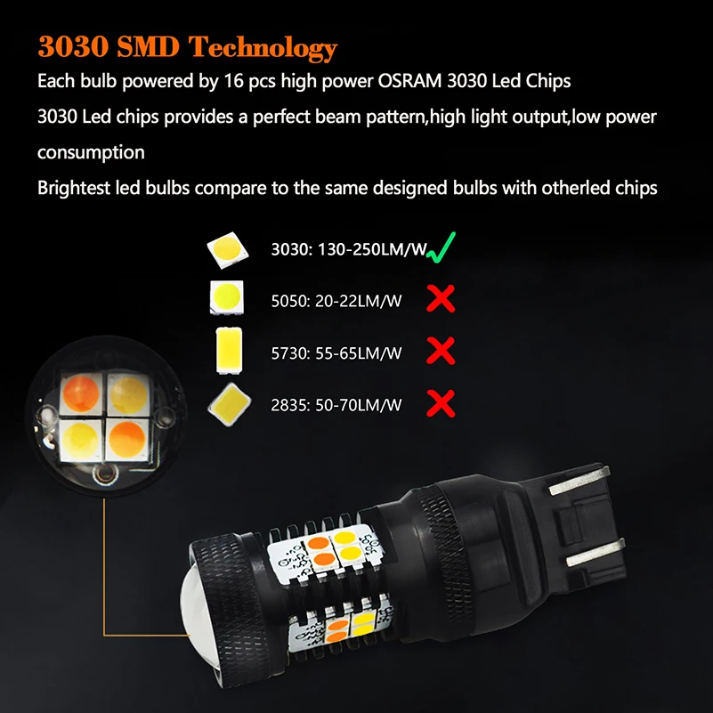 OXILAM Двухцветная светодиодная лампа T20 w21 5 Вт DRL 7440 Switchback wy21w 7443 SMD поворотный сигнал