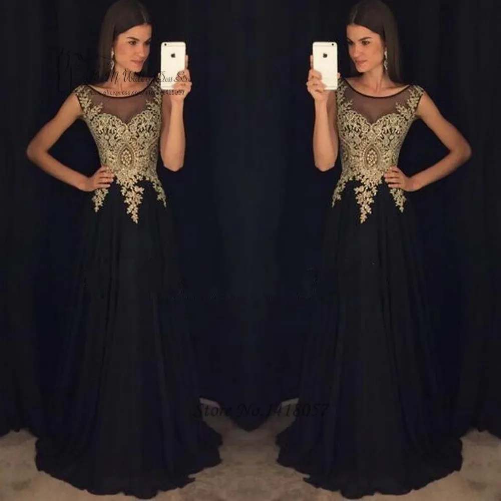 Oro Negro De Encaje Vestidos De Noche Largos Vestidos 2017 Vestido De