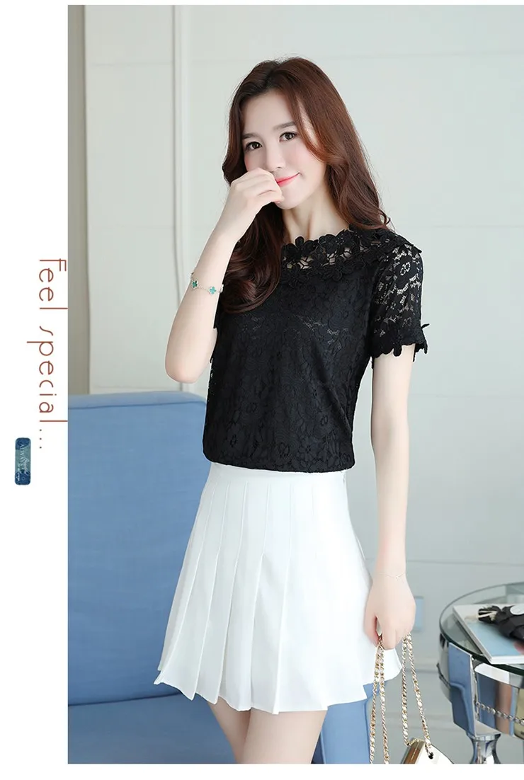 Flower Lace Tops And Blouses Women Tops Femme 2018 Fashion Summer Short Sleeve Ladies Shirts White Renda Blusas Femininas (7)