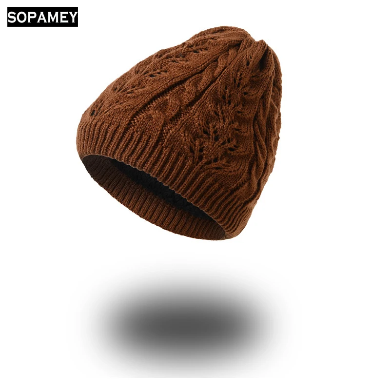 

Winter Hat For Women Skullies Beanies Knitted Hat Female Cap Brand Women Beanies Hat Pure Color Headgear Thick Female Cap