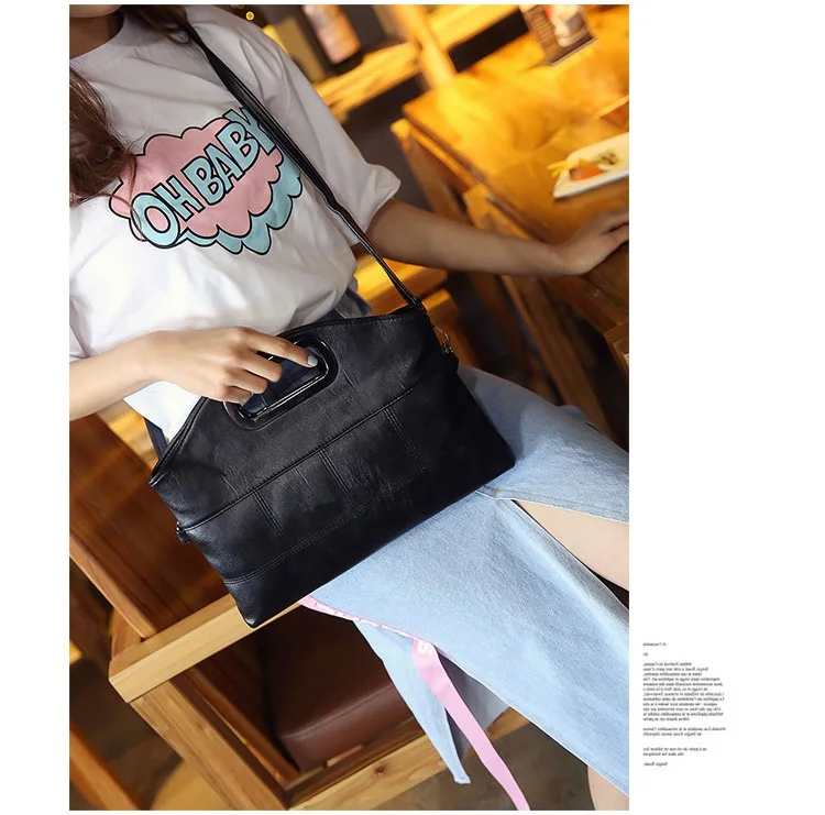 MJ Women's Handbag PU Leather Shoulder Bag Fashion Top-Handle Bags Korean Style Crossbody Bag Female Vintage Soft Leather Clutch (11)