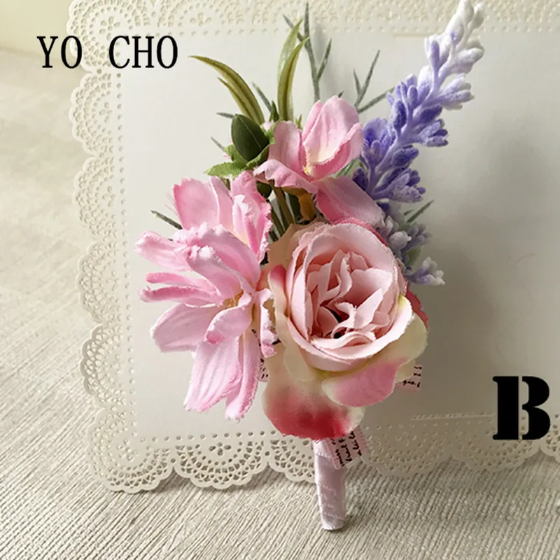 YO CHO свадебный цветок DIY бутоньерка пуговицы свадебная бутоньерка на запястье браслет ручной цветок мужской костюм вечерние украшения для выпускного вечера - Цвет: 1 piece B Corsage