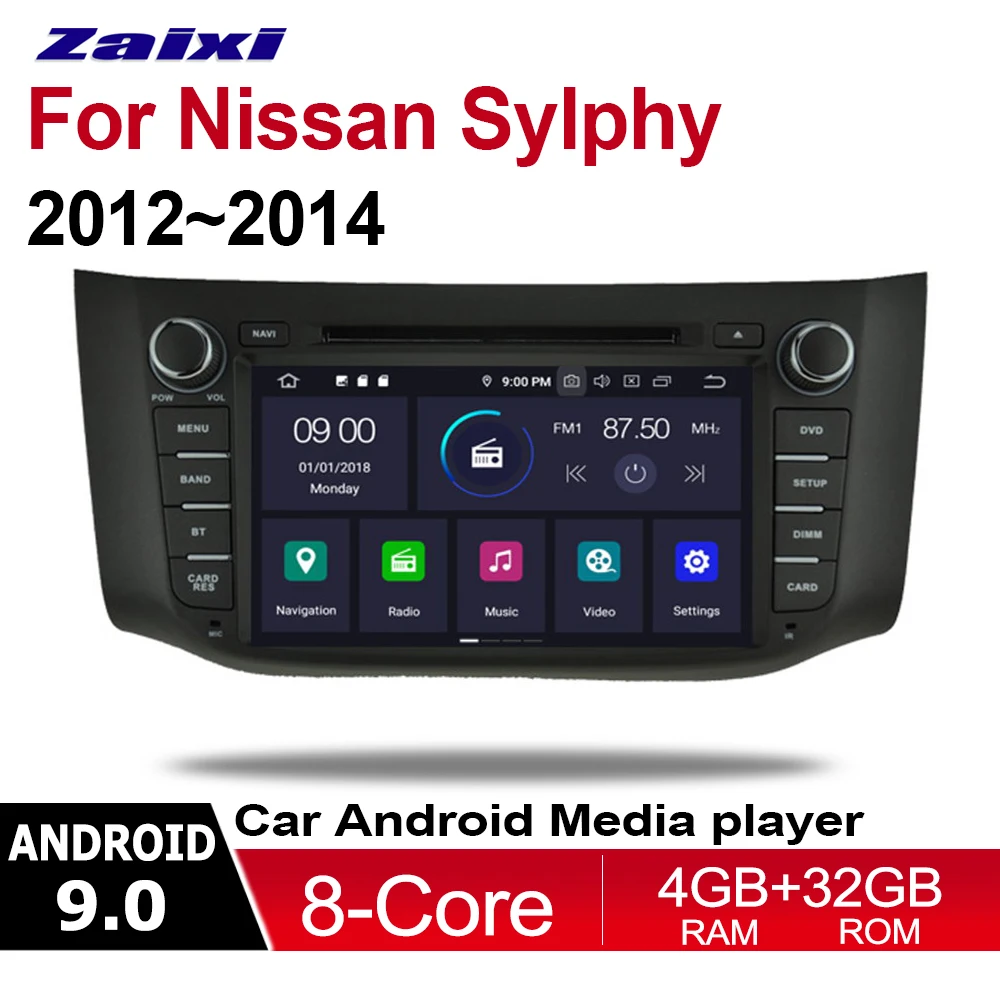 

ZaiXi 2din Android 9.0 Octa Core 4GB RAM Car DVD for Nissan Sylphy 2012~2014 GPS Radio BT Navi MAP Multimedia player system