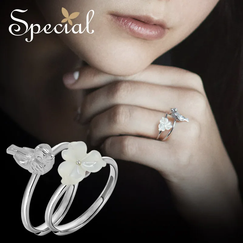 

Special New Fashion Romantic 925 Sterling Silver Rings Adjustable Flower Party Rings Sea Shell Jewelry Gifts for Women S1708R