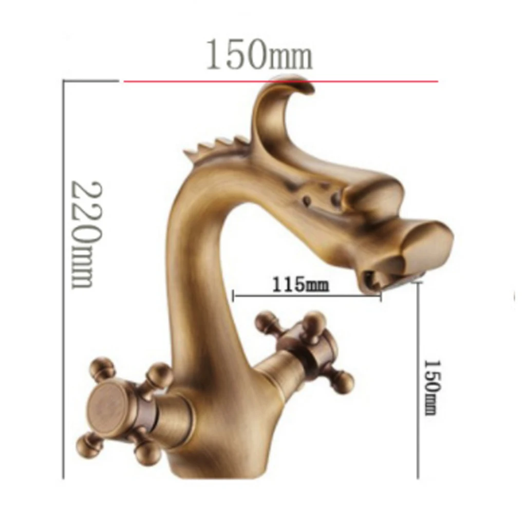 Краны холодной и горячей воды кран античная латунь ванной кран двойной ручкой Дракон умывальник для туалета смеситель на бортике одно отверстие