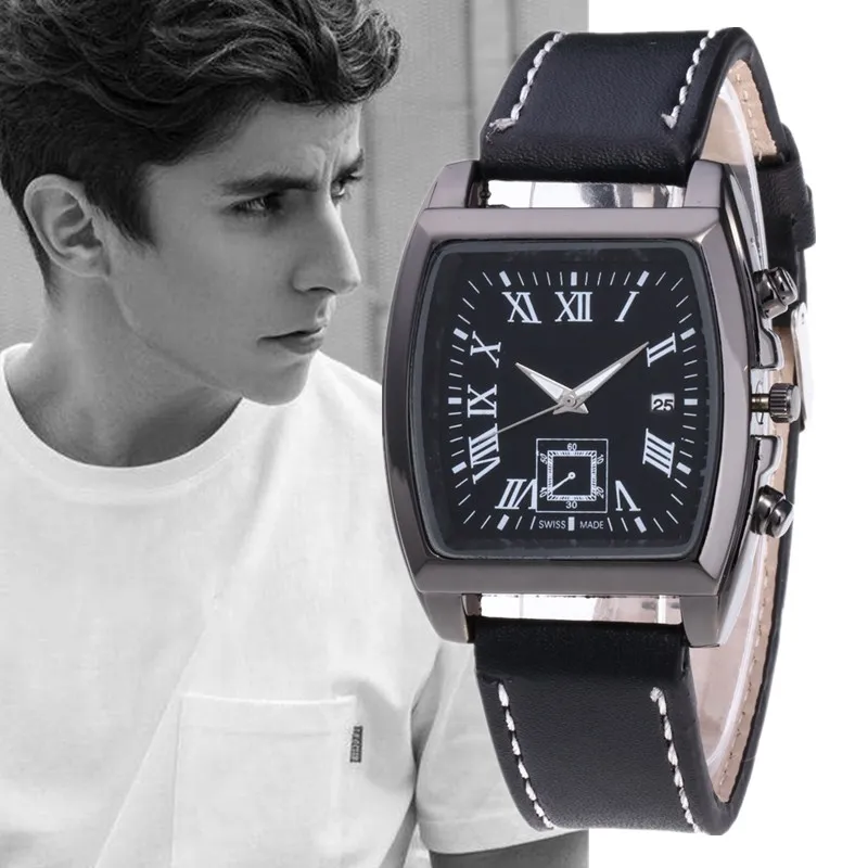

Montre Homme 2019 Rectangular Dial Watch Men Fashion Leather Military Date Quartz Wristwatch Clock Business Watches Reloj Hombre