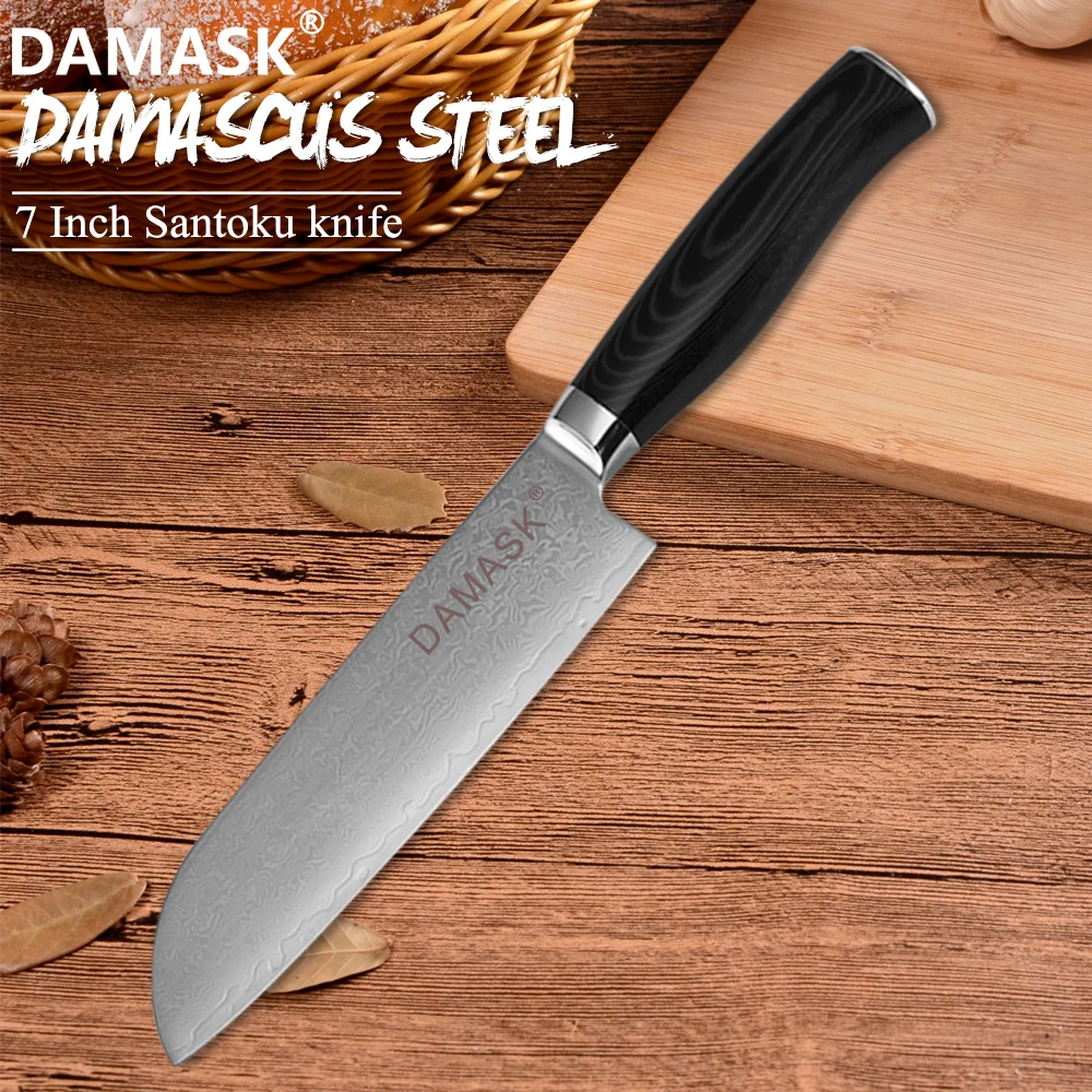 

DAMASK Kitchen Damascus Knife Japan Chef Knives 8'' Slicing 7'' Santoku 5'' Utility 3'' Fruit Cook Knives Household Kitchenware