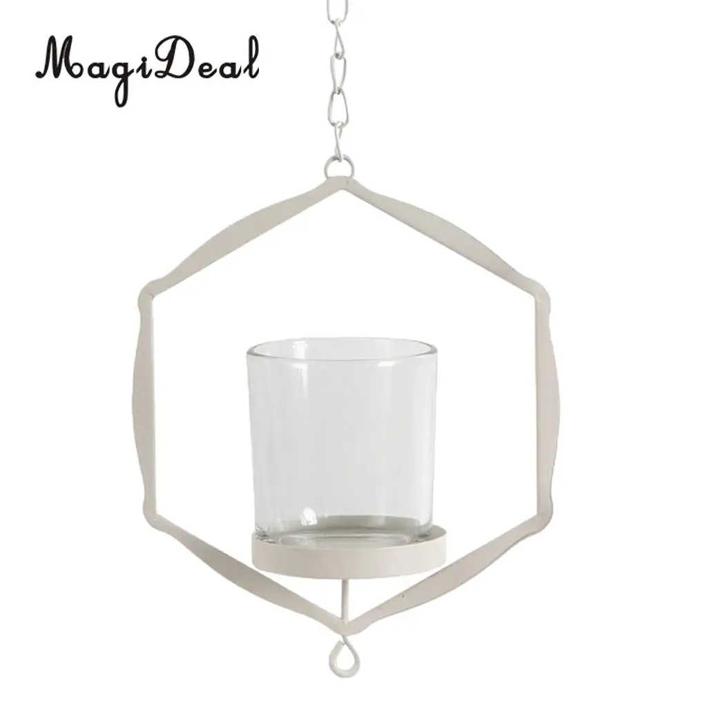MagiDeal Wire Hanging Chain Hollow Vintage Geometric Tealight Candle Holder Mood Light Candleholder Candlestick Lantern Case