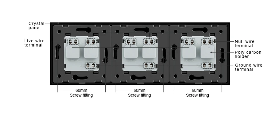 Livolo EU стандартная розетка, черная Хрустальная упрочненная панель для розеток, тройные настенные розетки без вилки, VL-C7C3EU-12