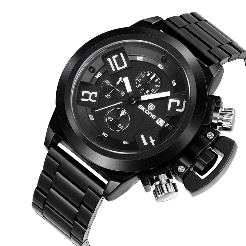 

SKONE Sports Fashion Chronograph Watch Men Top Brand Luxury Quartz Clock 3 Sub-dial Multifunction Metal Strap Casual Wristwatch