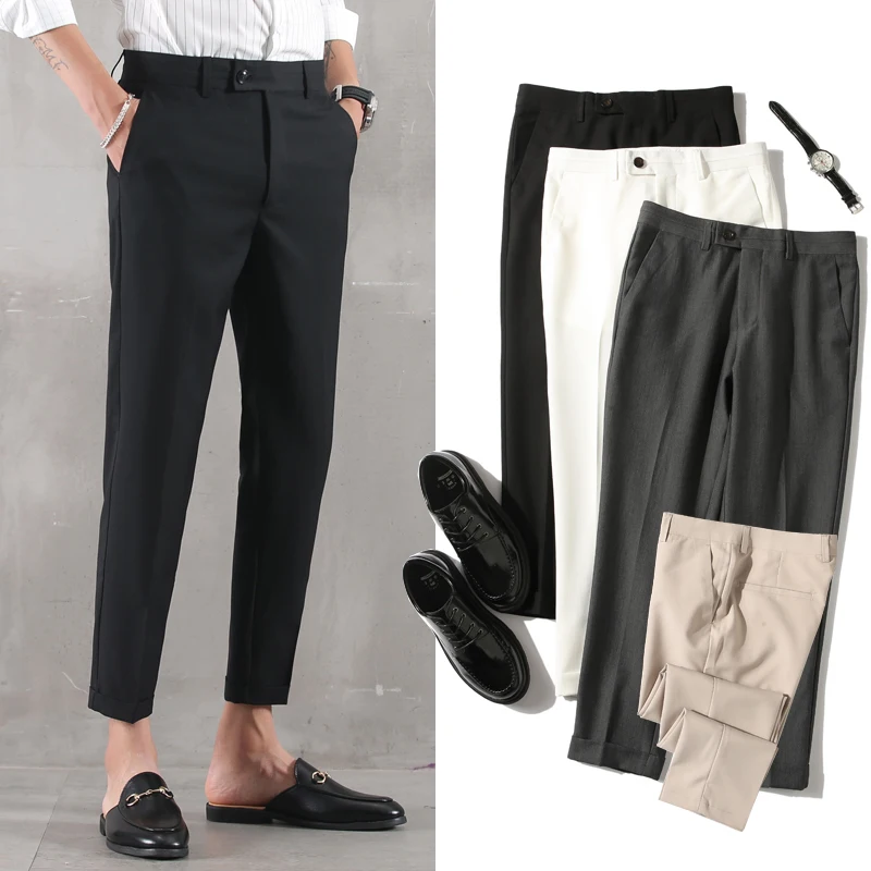 

Men's trousers 2019 summer new solid color business casual nine points trousers youth Slim handsome handsome men's clothing