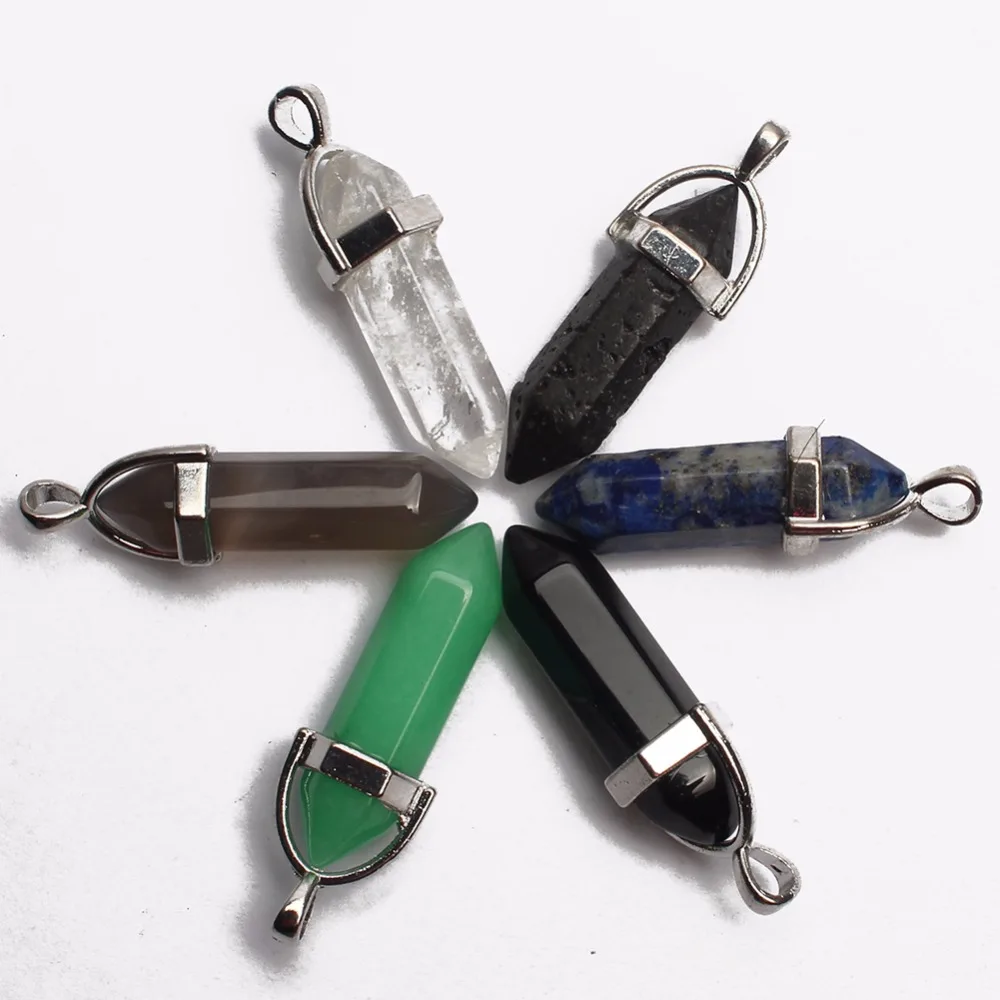 

Assorted Natural Pendant Stone Hexagonal Point Pendants Necklace hexagonal pillar pendant Free shipping 9X33mm 10/20/30 pcs
