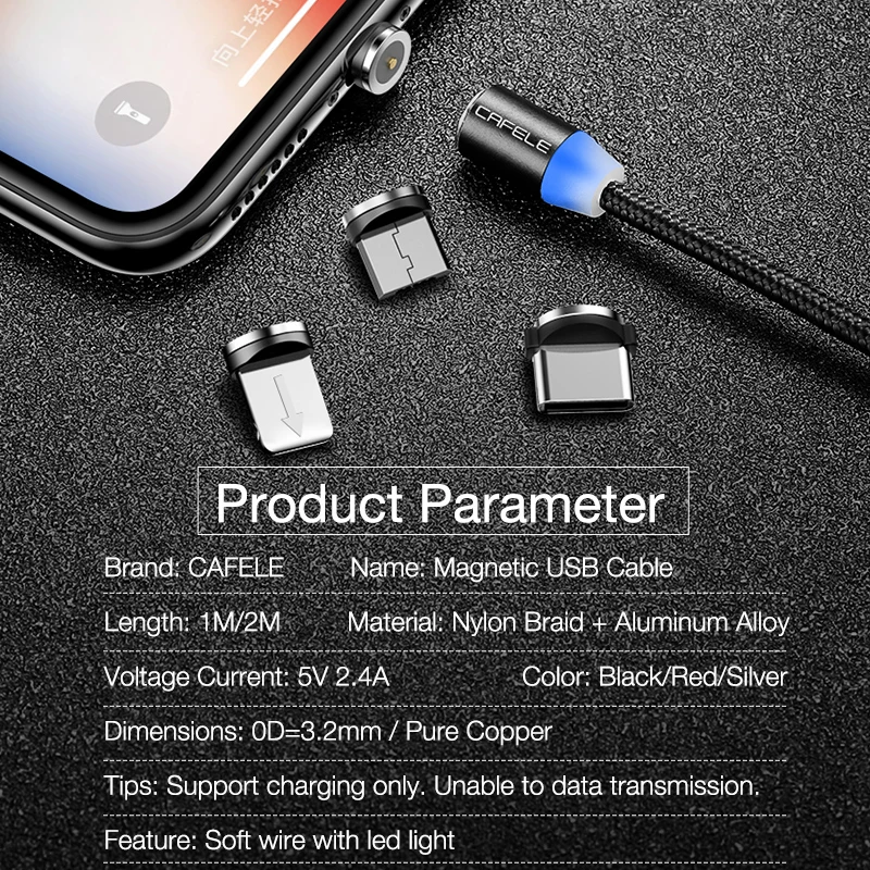 CAFELE Магнитный usb-кабель для iPhone, кабель USB type-C, микро Магнитный зарядный кабель для samsung S10 S9 Plus, huawei, Xiaomi