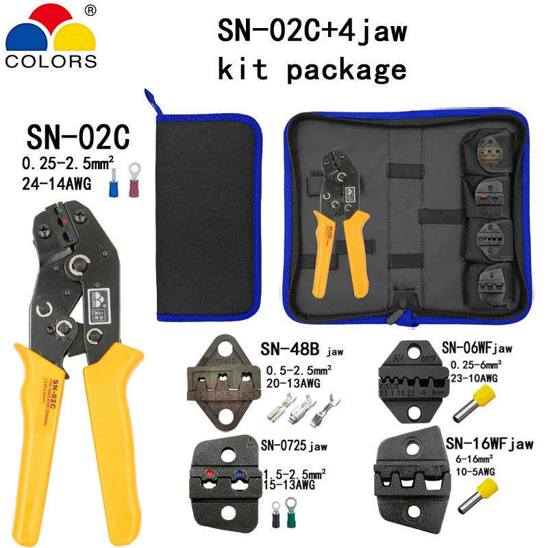 Цветные SN 02C обжимные клещи 0 25 0325 мм2 14 24AWG для изоляции неизоляционных клемм с
