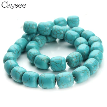 

Ckysee Wholesale High Quality 1 Strand Blue Turquoises Beads Stone Round Shape Beads 1.2cm*1.1cm For Diy Jewelry Making