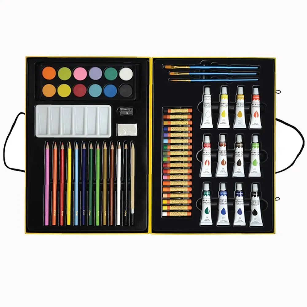 

HYSUNG Painting Set Art Box Wood Set Red or Yellow Case for Students Artist