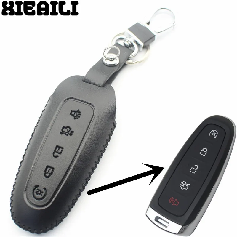 XIEAILI из натуральной кожи автомобилей Стайлинг 5 Кнопка Автозапуск Smart Key чехол для Ford Edge/Explorer/Escape /Flex M100