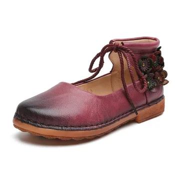 

2019 Newest Soft Comfortable Spring Shoes Woman Flat Shoes Fashion Flower Full Genuine Leather Shoes Women Shoes Casual Flats