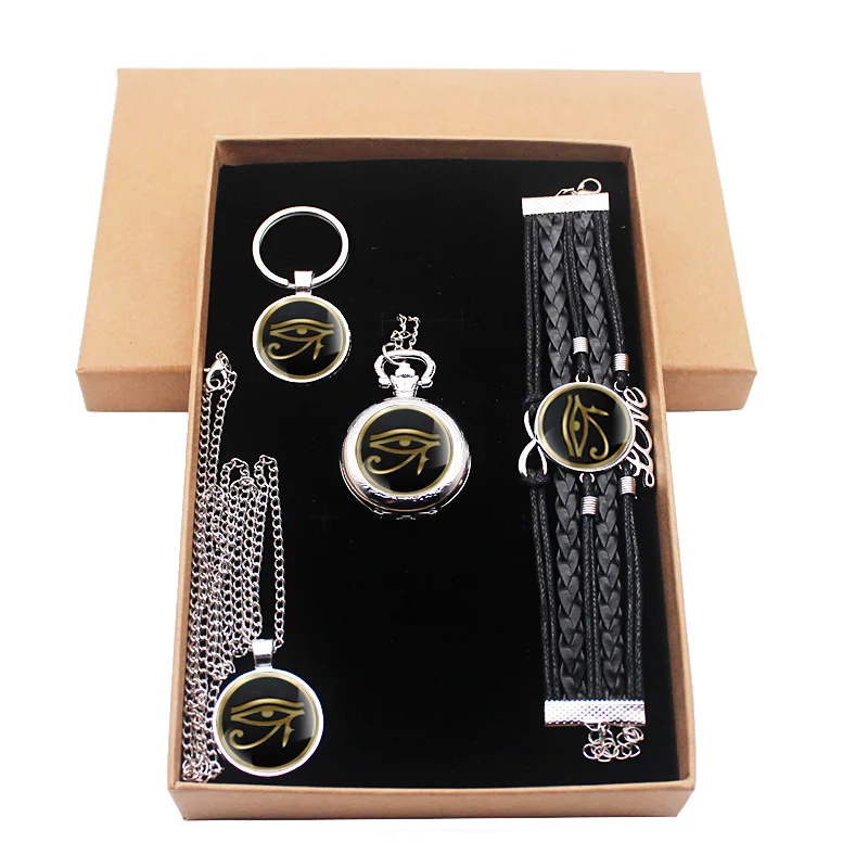Классические модные креативные комплекты ювелирных изделий «глаз гора» имеют карманные часы, ожерелье с подвеской, браслет-цепочка с