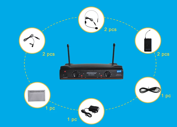 FREEBOSS KU-22H2 UHF Беспроводная микрофонная система DJ Караоке 2 нагрудных 2 микрофона гарнитуры(2 передатчика