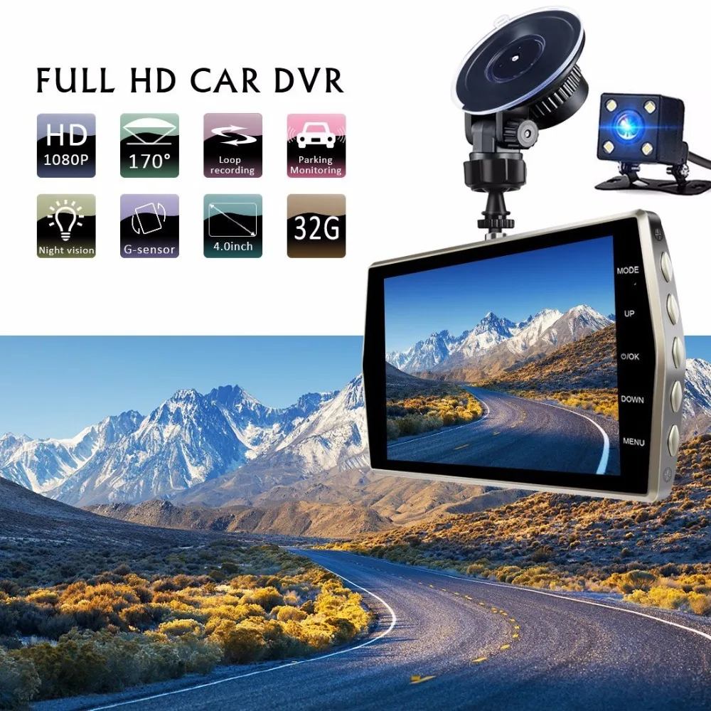 Автомобильная камера TOSPRA 4 дюйма Full HD 1080 двойной объектив передняя и задняя
