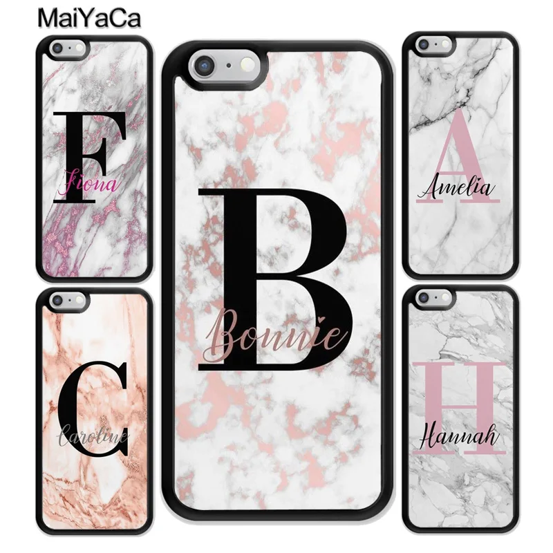 

MaiYaCa Personalised White Pink Marble initials Name Custom Back Case Cover For iPhone 6S 7 8 plus X XR XS MAX 5S SE phone bag