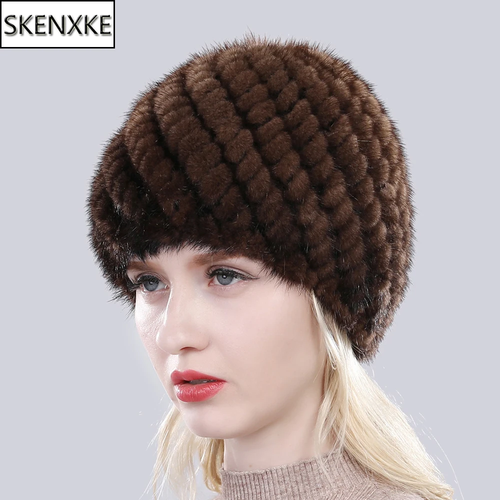 

Women Winter Hand Knitted 100% Genuine Mink Fur Hat Natural Warm Good Elasticity Fur Cap Russia Lady Quality Real Mink Fur Hats