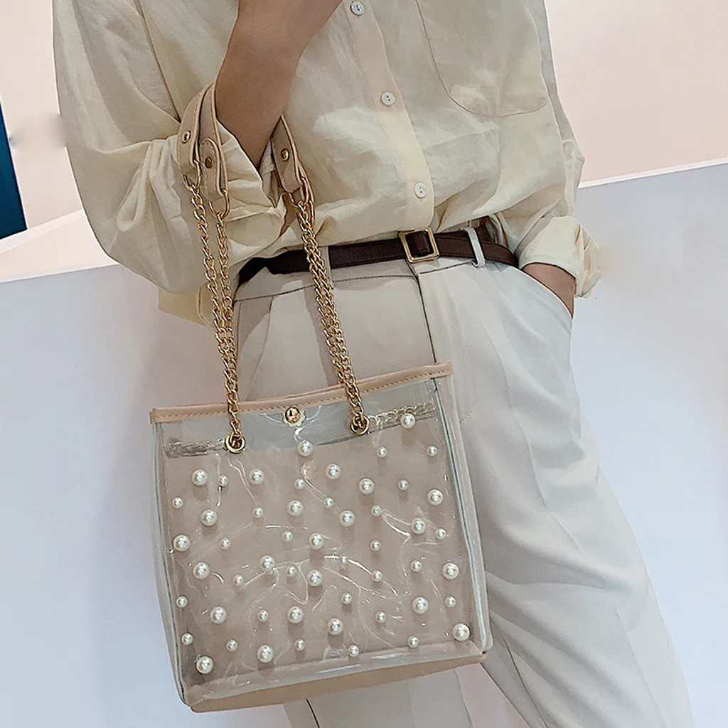 

Bags For Women 2019 Clear Transparent Pearl PVC Shoulder Small Bag Fashion Female Chain Crossbody Messenger Bag bolsa feminina