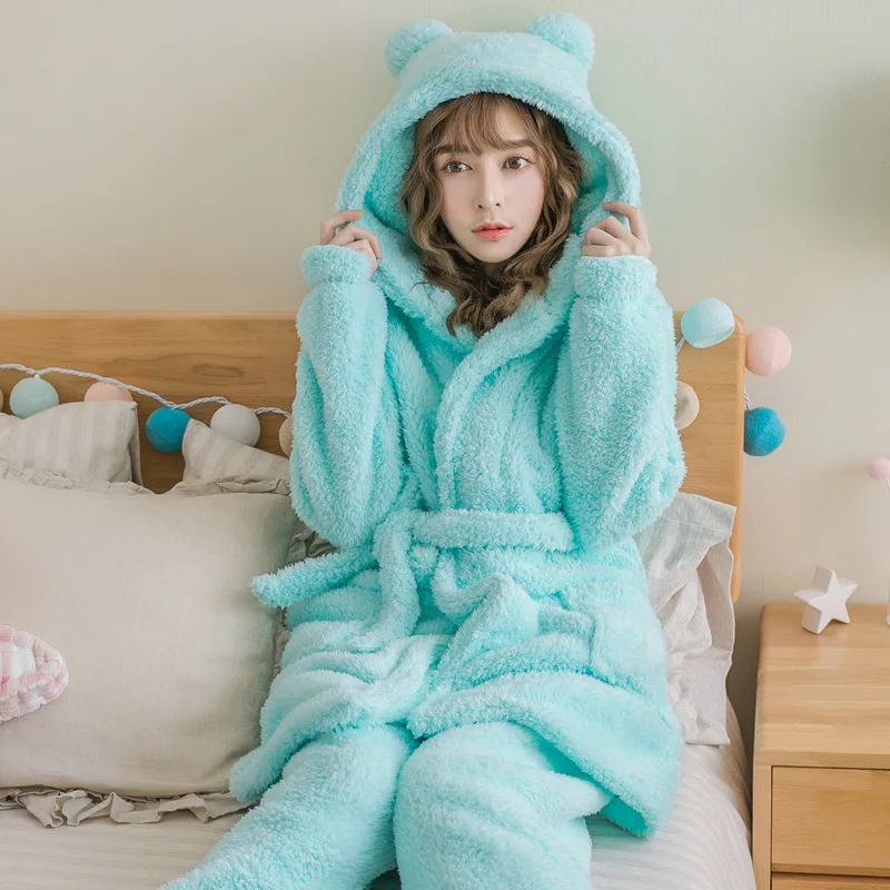 Женские теплые Kawaii Банное Бельё для мужчин ткань+ Брюки для девочек сна пижамный комплект S-L
