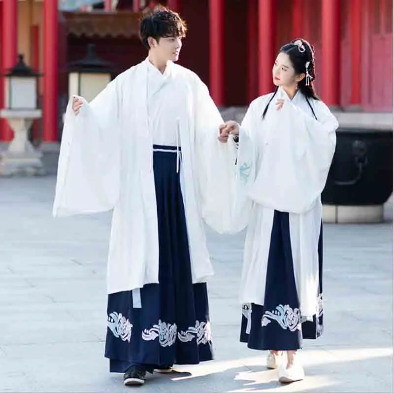 

Men&Women Hanfu Ancient Traditional Chinese Vintage White&Navy Sets Deluxe Halloween Cosplay Costume For Couples Plus Size 4XL