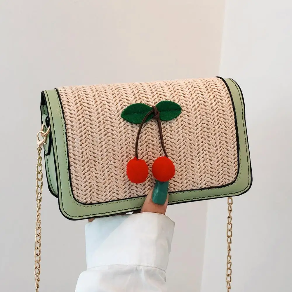 

2019 Fashion Fruit Decor Straw Bags Summer Style Women Handbags Bohemian Leather Chain Crossbody Bags Handmade Woven Beach Bags
