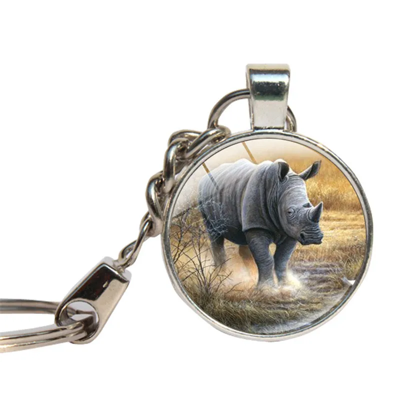 Rhinoceros брелок со стеклянным кабошоном World Rhino Day кольцо для ключей стеклянный купол