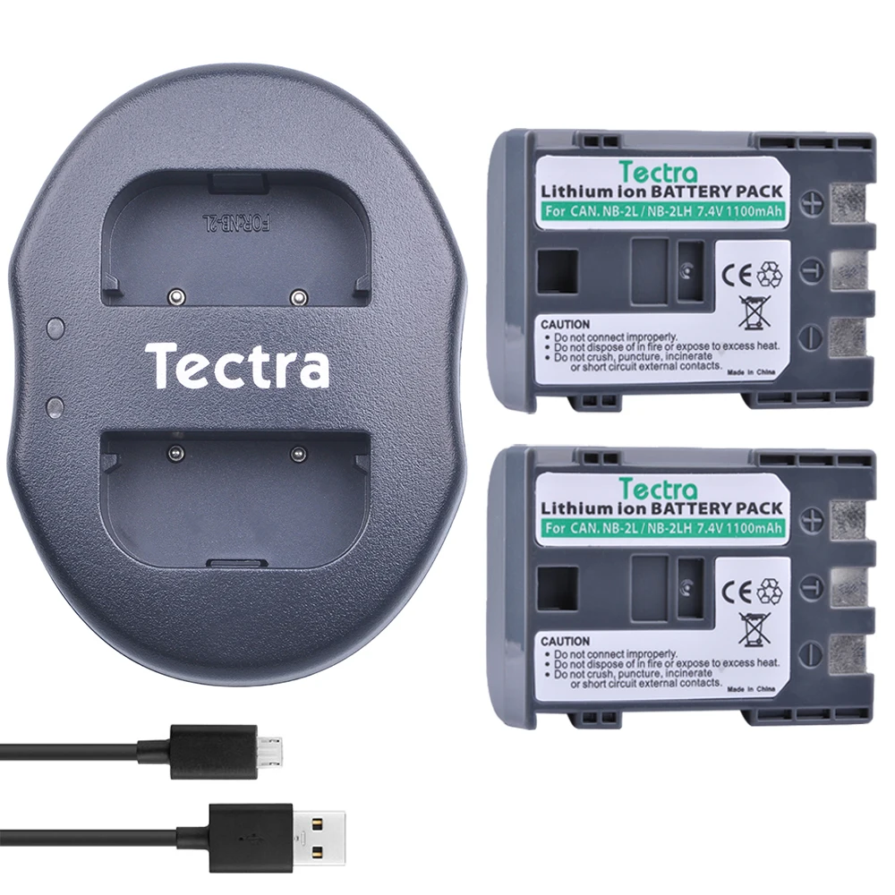 Tectra 2pcs NB-2L NB-2LH NB 2L NB 2LH Replacement Li-ion Battery + USB Dual Charger for Canon 350D 400D G7 G9 S30 S40