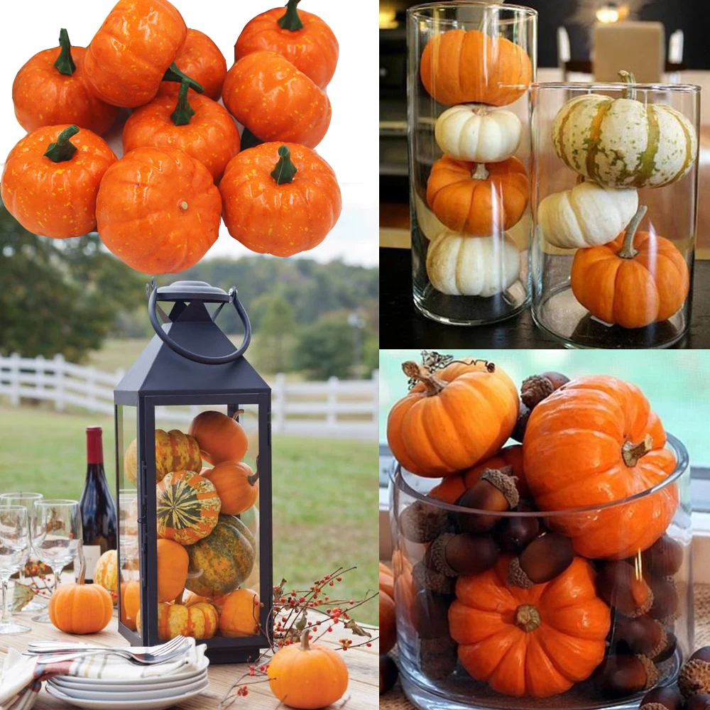 16pcspack mini foam pumpkin for thanksgiving fall halloween table decor vase filler diy centerpieces