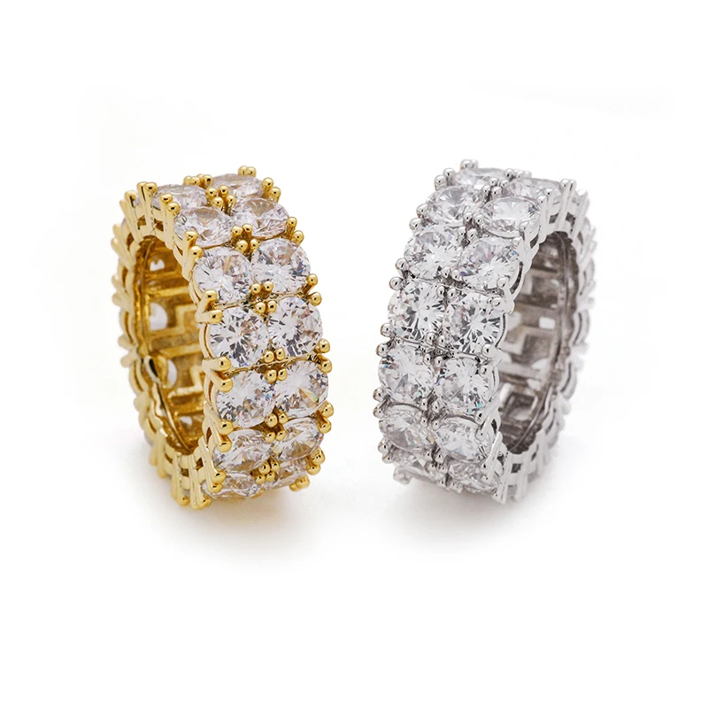 

Hip Hop CZ Stone 2 Row Rock luxury Ring Men Women Punk 18 k Gold Silver Finger Rings Anel Wedding Rings Fashion Jewelry Party