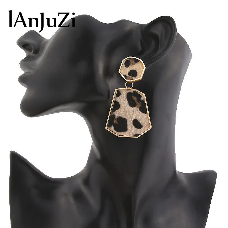 

New Villus Khaki Leopard Water Drop Geometric Dangle Long Earrings For Women Trend Jewelry Party Girl's Gifts Oorbellen