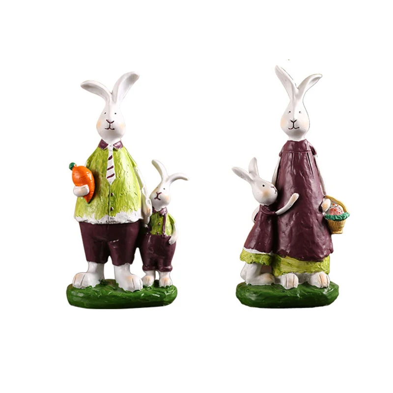 

American Resin Rabbit Ornaments Cartoon Rabbit with Baby Miniature Figurines Desktop Crafts Home Living Room Decor Wedding Gifts