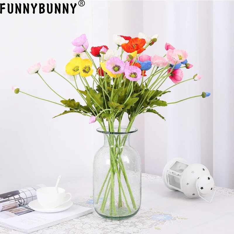 

FUNNYBUNNY Artificial Flower Poppy Fake Flower Simulation Plant Wedding Home Decoration Potted Flower Arrangement Green Plant