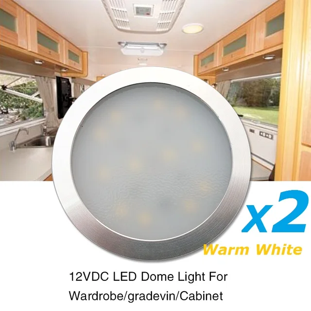 2x12V Warm White LED Under Light Aluminum Silver Shell Caravan RV Interior Lamp