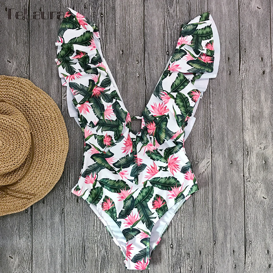 Сексуальный цельный купальный костюм с эффектом пуш-ап, женская одежда для плавания, монокини, боди с принтом в виде листьев, купальник для женщин, летняя пляжная одежда