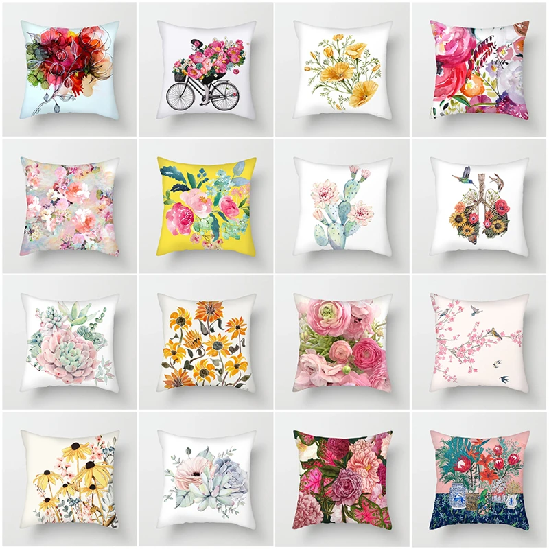 Fuwatacchi Floral Cushion Covers Pink Rose Cactus Pillow Covers for Home Sofa Chair Decorations Chrysanthemum Plush Pillowcases