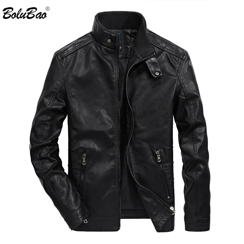 

BOLUBAO Men Faux Leather Coats Men's Fashion Brand Motorcycle Windproof Leather Jackets Male Casual Leather Overcoat