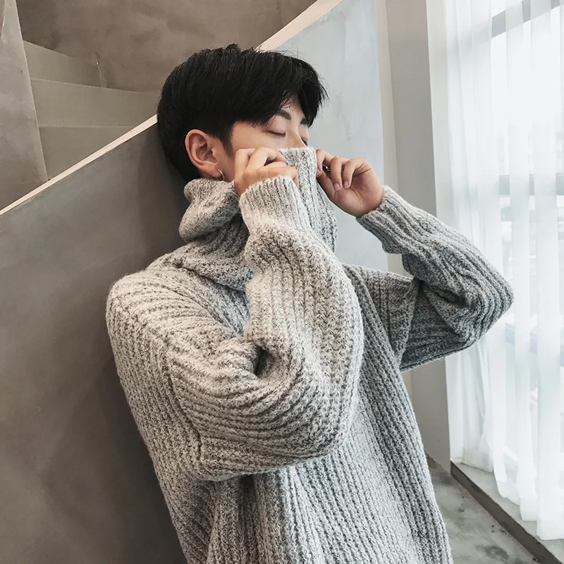 Men High Neck Sweater 2018 Loose High Street Men's Thick Winter Sweater