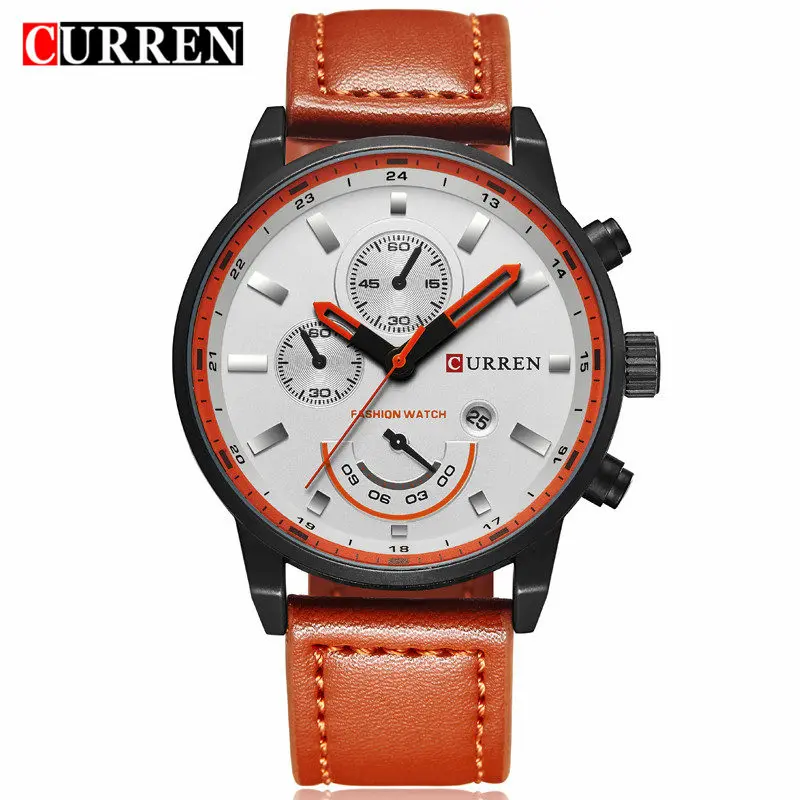 Мужские модные повседневные спортивные часы Curren часы мужские брендовые роскошные кожаные кварцевые часы мужские наручные часы Relogio Masculino - Цвет: Orange