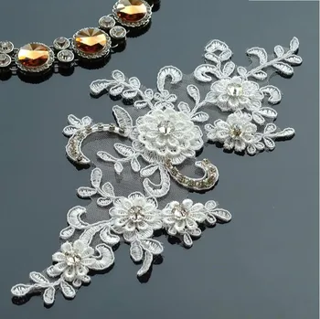 

1PC Handmade Bridal Crystal Lace Applique Venice Embroidered 3 Layers Flower DIY Lace Motifs For Wedding Dress Bridal Veil Trims