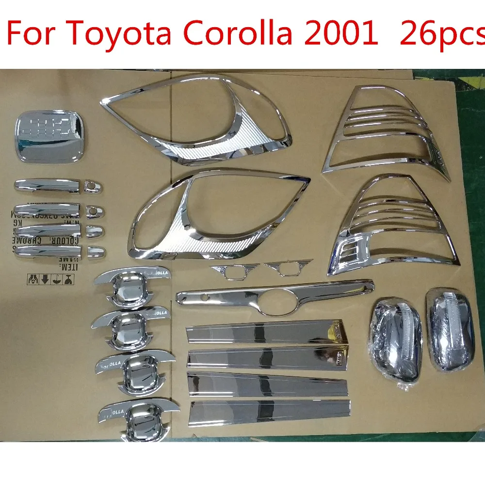 Для Toyota Corolla 2001 FS Высокое качество 26 шт. ABS хромированная отделка Аксессуары покрытие автомобильный Стайлинг светильник крышка